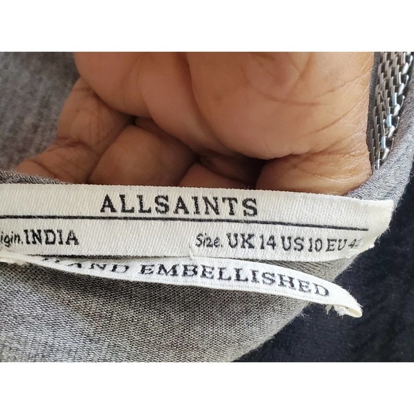 All Saints Women's Gray Viscose Round Neck Sleeveless Knee Length Dress Size 10 - Picture 8 of 12